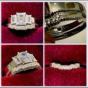 All Around Boutique AAB 925 Emerald Cut White Topaz Wedding Band Set Sz6 NWOT